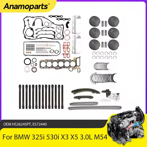 Engine Rebuild Gasket Piston Timing Chain Kit Bearing Set Fit 3.0 L M54B30 For BMW E39 E46 E53 E60 E