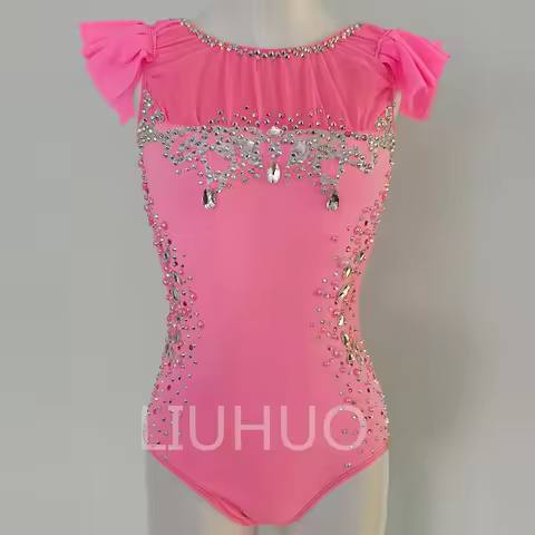LIUHUO Rhythmic Gymnastics Leotards Artistics Tight Pink Stage Performance Professional Contest