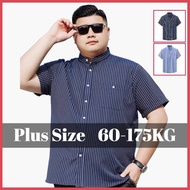 60-175KG Men Plus Size Fashion Loose Mandarin Collar Short Sleeve Stripe Tops Man Oversized Big Size
