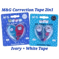 M&G Correction Tape So Many Cats Heart Shape 2in1 White+Ivory Tape Color 5mm x 10meters HACT1257