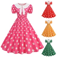 Retro Polka Dot Women Summer Dresses 2026 Fashion Peter Pan Collar Bow Tie Short Sleeve Rockabilly 1