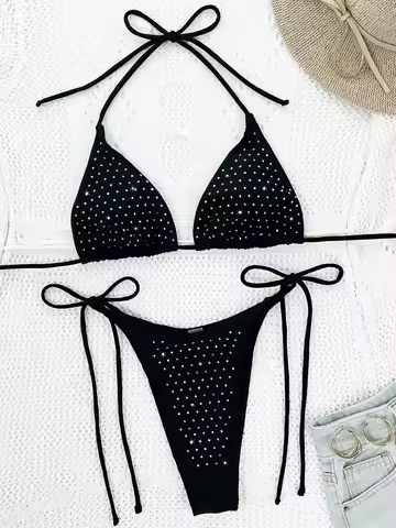 Shiny Sequins Rhinestones Diamond Bikini Women Swimsuit Female Swimwear Two Pieces Bikini Set Mini M