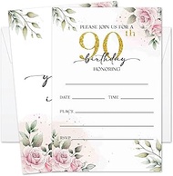 GOODBANER 90th Rose Birthday Invitation for Women, Birthday Invitation With Envelopes, 90 Years Old 