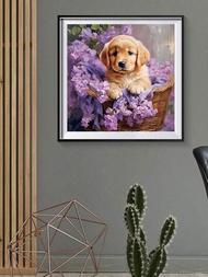 Diy寶石畫狗和薰衣草套裝,適用於家庭裝飾禮物,20x20cm,無框