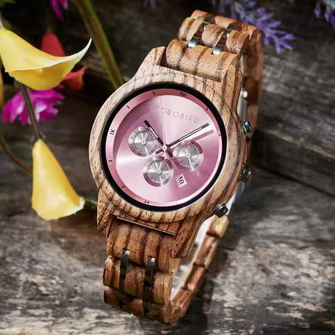 BOBO BIRD Wooden Women's Watches 3 Sub Dials Chronograph Support OEM Customized Dropshipping