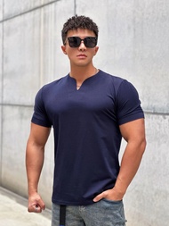 Trend mens clothing new fashion v neck short sleeve t shirt men slim fit T-shirt men cotton casual s