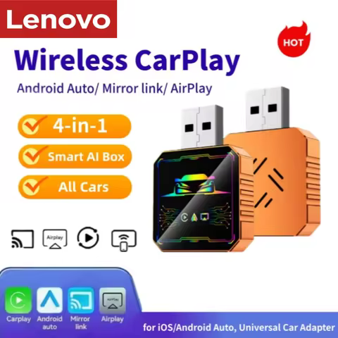 Lenovo 4-in-1 Wireless Android CarPlay Box, Mirror Screen to Car Stereo for iOS/Android Auto, Univer