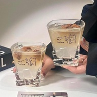 原创小猫威士忌杯冰块玻璃杯高颜值家用喝水杯子气泡水杯冰咖啡 Kitten Whiskey Glass, Ice Cube Glass Cup, High Aesthetic Value, Househ
