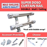 SUPER DOSO Heavy Duty Double Set Aluminium Langsir Rod/Curtain Rail (Completed Set) Rail Pintu & Tin