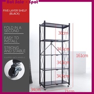 3-4-5 Layer Folding Kitchen Supplies Racks Installation-free Foldable Steel  Shelf Racks With Wheels