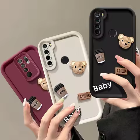 Note8pro Cute 3D Bear Coffee Liquid Silicone Case On For Xiaomi Redmi Note 8 Pro 8pro 7 7pro Note7 C