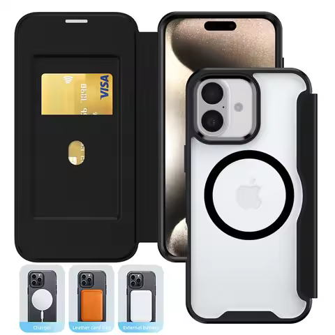 Folio Case with Wallet for iPhone 16 15 14 Plus 13 12 11 Pro X XS XR Max Bumper Cover for MagSafe Ma