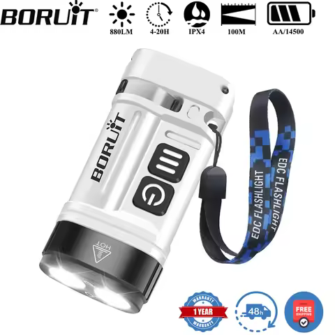 BORUiT U10 EDC LED Flashlight Max.880LM Work Light Magnet Torch with Clip IPX4 Waterproof Camping Po