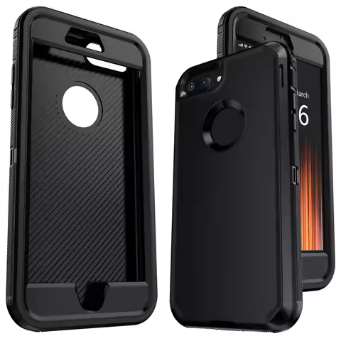 Black Phone Case For iPhone 8 / iPhone 8 Plus Heavy Duty Shockproof Protective Rugged 3-Layers Hard 