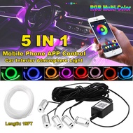 Jpk【คลังสินค้าพร้อม】 RGB LED Strips Ambient Light APP การควบคุมบลูทูธสำหรับโคมไฟบรรยากาศภายในรถ8สี DIY Music 6M Fiber Optic Band