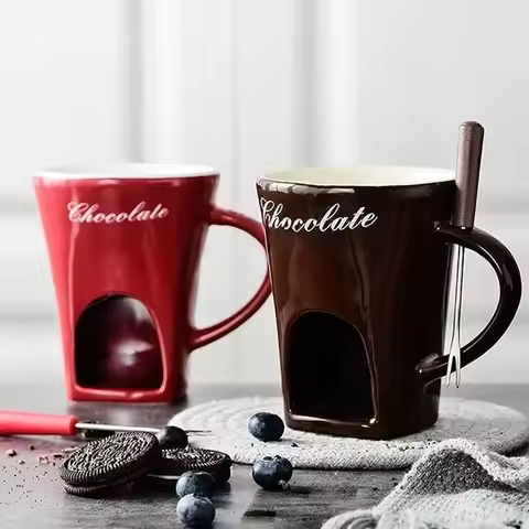 Fondue Pots Fondue Mug Set Personal Mini Chocolate Cheese Ice Cream Fondue Maker Kit Individual Butt