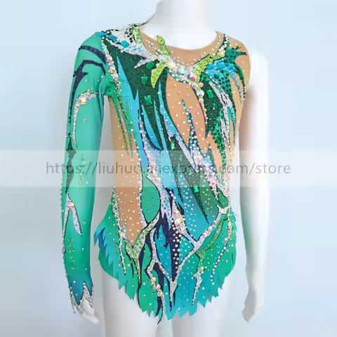 LIUHUO Customize Women Girl Costume Performance Rhythmic Gymnastics Ballet Sleeveless Competition Le