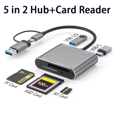 5 in1 USB 3.0 Memory Card Reader USB-C To TF/SD/XQD Card High Speed Reader Adapter Hub For Iphone 15