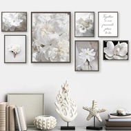 Seni kanvas bunga segar putih Rose Peony Lily, lukisan dinding gaya Nordic, poster dan cetakan tumbu