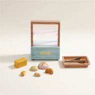 Dollhouse Bakery Display Wood-Look Miniature Display Case with Accessories Miniature Bakery Case Cle