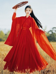 Red Historical Style Flowing Long Sleeve Dress