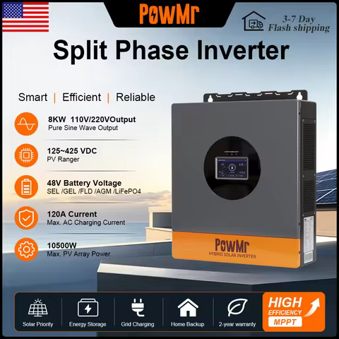 PowMr 48V Hybrid Solar Inverter 8KW Split Phase Pure Sine Wave with 99.9% MPPT Max 120A PV Charge Cu