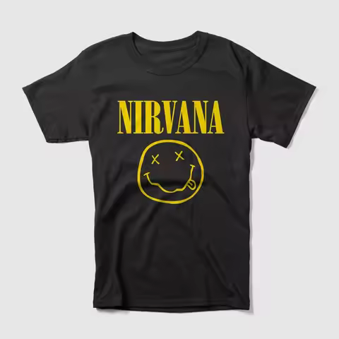 Grunge Rock Nirvana Band T-Shirt Classic Smiley Logo Print Grunge Rock Unisex Cotton Short Sleeve Mu