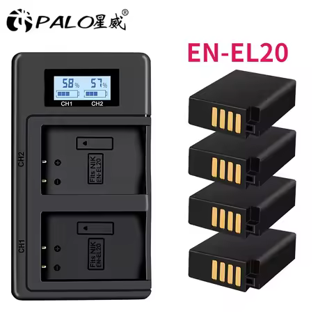 EN-EL20 EN-EL20a Battery with LCD Charger for Nikon Coolpix P1000, 1 j1, 1 J2, 1 J3, 1 S1, 1 V3, A, 