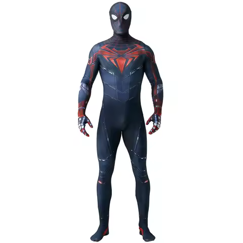 Deluxe PS5 Spiderman Costume Adult Miles Morales Suit Spandex Bodysuit Superhero Costume Halloween C