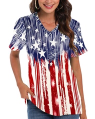 CM-Kid 4th of July Patriotic Shirt for Women American Flag Clothing Summer V Neck Short Sleeve USA O