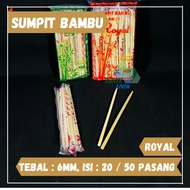 Sumpit Bambu 6mm x 20cm ROYAL isi 50 dan 20 Pasang / Sumpit Tebal / Sumpit Bakmie / Sumpit Higenis