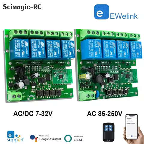 eWelink 2/4 Channel Smart WiFi 85-250V 7-32V Switch, APP Remote Control ,433 RF,Inching ,Self-lock ,