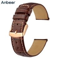 Anbeer Leather Watch Band Crocodile Grain Replacement Strap for Men Women,18mm 20mm 22mm Calfskin Bracelet Black Brown