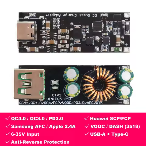 QC4.0 QC3.0 USB Type-C Mobile Phone Quick Charge Adapter 6-35V Step Down Buck Boost Module for Huawe
