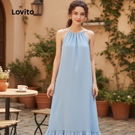 Lovito Women's Casual Solid Color Button-Down Dress L128ED602