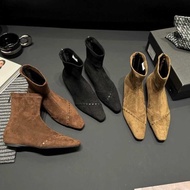 Women's Suede Square Toe Boots - Fall Winter 2025 Trendy Martin Boots