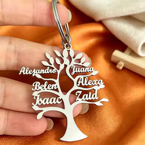 Trend Tree Of Life Customized Family Member Names Keychain Stainless Steel 1-6 Names Personalized Ke