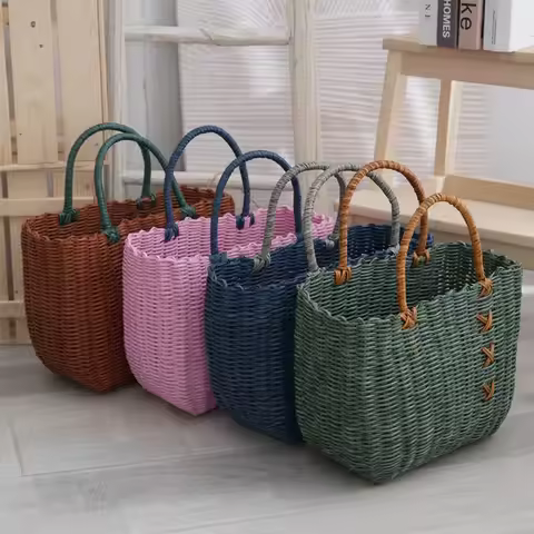 Handwoven Wier Handle Basket Vegetable Fruit Basket Outdoor Picnic op Basket Handmade Crt Plastic St
