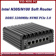 Fanless MINI PC 6x i226-V 2.5G i3-N305 N100 Firewall Soft Router DDR5 2xHD2.1 USB3.2 Type-C pfSense 