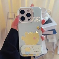 Advanced soft phone case with luxurious little yellow bear bee mirror holder phone protective Casing
