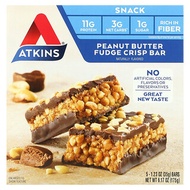 Atkins, Snack, Peanut Butter Fudge Crisp Bar, 5 Bars, 1.23 oz (35 g) Each