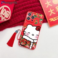 Hello Kitty Red Big Flower Phone Case For Vivo Y17 Y15 Y13 Y12 Y11 2019 Y15S Y15A Y01 Y19 S1 Pro Y7S V17 Russia Y50 Y30 Y30i Y83 Y81 Y71 Casing With Tassel Flower Clothing Cases