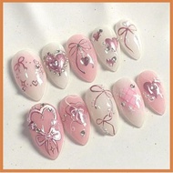 [WY2] Cute Sweet Bow Press On Nails Fake Nails Set Artificial Art Nails Finger Manicure For Women An