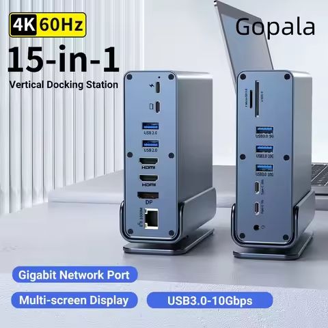 15 in 1 USB-C Docking Station 4K60Hz HDTV HUB With Triple Monitor RJ45 1000M,USB 3.0/2.0,PD 3.0,SD/T