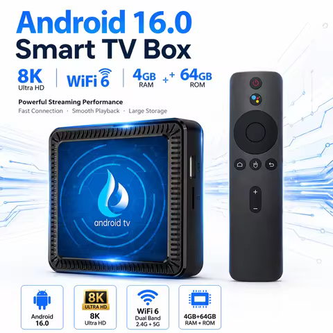 Android 16.0 TV Box 8K Ultra HD Streaming Media Player with WiFi 6 4GB RAM 64GB ROM Smart Android TV