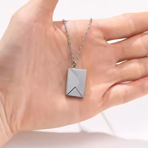 Envelope Pendant Necklace Customized Stainless Steel Jewelry Confession Engraved Text Photo Christma