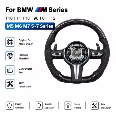 Carbon Fiber Steering Wheel For BMW F10 F11 F18 F90 F01 F12 M5 M6 M7 5~7 Series Perforated Leather S