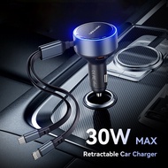 Vention 60W ที่ชาร์จแบตในรถพอร์ต USB-C PD ชาร์จเร็วแบบ2 In 1พับเก็บได้สายสำหรับ iPhone 16 15 Pro Max