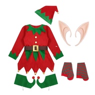 deveodo Girls Elf Outfit with Stockings Festive Elf Attire for Girls Christmas Elf Costume Set for G