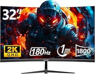 Gawfolk 32 Inch 180Hz 1500R Qhd (2560 X 1440) 2K Curved Gaming Monitor with Freesync, Displayport, H